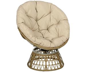 Outsunny Sillón Papasan Giratorio 360° de Ratán Sintético, Silla Redonda de Mimbre PE con Cojín y Marco de Acero, Resistente a Intemperie, Carga 120 kg, para Jardín, Terraza, 85x70x82 cm, Amarillo