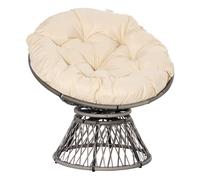 Outsunny Sillón Papasan Giratorio 360° de Ratán Sintético Silla Ovalada de Mimbre PE con Cojín y Marco de Acero Carga 160 kg para Jardín Patio Terraza 87x97x86 cm Gris y Crema