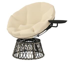 Outsunny sillón papasan ratán sillón de mimbre giratorio 360° con cojín diámetro 90 cm redondo exterior sillón de ratán sillón de salón giratorio reclinable para salón jardín balcón beige