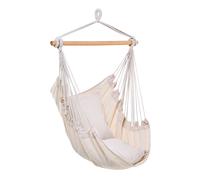 Outsunny Sillón suspendido exterior silla hamaca con 2 cojines, interior y exterior, en tejido de algodón mezclado, crema