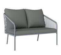 Outsunny Sofá 2 Plazas Estilo Boho con Cojines Desmontables y Reposabrazos, en Acero y Ratán PE, 112x72x76 cm, Gris Aosom España