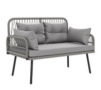 Outsunny Sofá de jardín con cojines y almohadas 2 plazas en resina trenzada, sofá exterior con reposabrazos gris oscuro