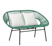 Outsunny Sofá de jardín de 2 plazas en ratán PE, sofá de Exterior con Cojines, reposabrazos y Estructura de Acero, Banco de Exterior, para terraza y Patio, 132 x 72 x 83 cm, Verde Oscuro