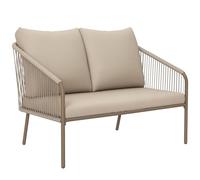 Outsunny Sofá de jardín de Mimbre de 2 plazas con Cojines, sofá de Exterior con reposabrazos, Estructura de Acero para balcón, Beige