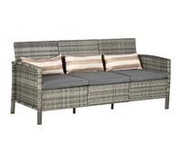 Outsunny Sofá de Ratán con Cojines Tres Plazas Sofá de Salón de Jardín Acero Gris 173x68x78 cm Aosom España