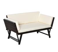 Outsunny Sofá de Ratán de 2 Plazas Convertible en Cama Individual con Reposabrazos Abatibles y Cojines Acolchados Sofá Doble para Exterior Jardín Patio Terraza 129x63x67 cm Beige