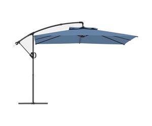Outsunny Sombrilla cuadrada compensada 3 x 3 m, sombrilla de jardín exterior con manivela, base en cruz, sombrilla inclinable y giratoria 360°, tejido de poliéster 180 g/m², protección UV UPF50+, azul