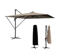 Outsunny Sombrilla de Jardín 2,9x2,9 m, Parasol Excéntrico de Aluminio con Manivela, Toldo Giratorio 360°, Inclinación Ajustable, Base Cruzada y Funda, UPF30+, Sombrilla para Terraza Exterior, Caqui