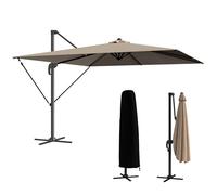 Outsunny Sombrilla de Jardín 2,9x2,9 m, Parasol Excéntrico de Aluminio con Manivela, Toldo Giratorio 360°, Inclinación Ajustable, Base Cruzada y Funda, UPF30+, Sombrilla para Terraza Exterior, Caqui