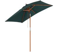 Outsunny Sombrilla de Jardín 200x150x235 cm Parasol de Terraza Rectangular Inclinable con Anti-UV Impermeable y Poste de Madera para Playa Patio Verde