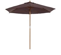 Outsunny Sombrilla de Jardín Ø250x230 cm Parasol de Terraza con 6 Varillas Poste Desmontable Anti-UV Impermeable y Marco de Madera para Playa Patio Café