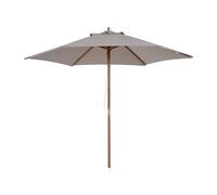 Outsunny Sombrilla de Jardín Ø250x230 cm Parasol de Terraza con 6 Varillas Poste Desmontable Anti-UV Impermeable y Marco de Madera para Playa Patio Gris