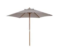 Outsunny Sombrilla de Jardín Ø250x230 cm Parasol Terraza Marco de Madera 6 Varillas Sistema de Cuerda Impermeable Gris Aosom España