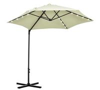 Outsunny Sombrilla de Jardín Ø256x248 cm Parasol de Terraza Manual con Poste Giratorio 360° y Luces LED Solares Ventilación Superior para Patio Jardín Piscina Beige