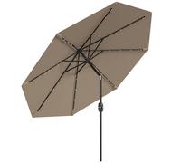 Outsunny Sombrilla de Jardín Ø265 cm con 32 Luces LED Solares Manivela y Poste de Acero para Patio Terraza Caqui