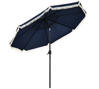 Outsunny - Sombrilla de jardín (268 cm, con flecos, tejido de poliéster de alta densidad UV, mástil desmontable, 8 ballenas, azul, Ø 268 cm