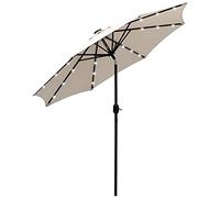 Outsunny Sombrilla Parasol Jardín Ø270x240 cm con 24 Luces LED Solar Inclinable Manivela Poste Desmontable Metal Crema Aosom España