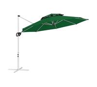 Outsunny sombrilla de jardín ø292 cm parasol excéntrico con manivela giratorio 360° inclinación ajustable doble techo y base cruzada sombrilla para terraza exterior patio verde oscuro