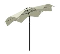 Outsunny Sombrilla de Jardín Ø292x248 cm Parasol de Terraza Manual con 32 Luces LED Solares 8 Varillas Ángulo Ajustable Impermeable y Rejillas de Ventilación para Patio Balcón Crema