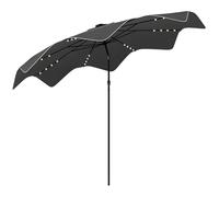 Outsunny Sombrilla de Jardín Ø292x248 cm Parasol de Terraza Manual con 32 Luces LED Solares 8 Varillas Ángulo Ajustable Impermeable y Rejillas de Ventilación para Patio Balcón Gris Oscuro