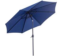 Outsunny Sombrilla de Jardín Ø300x250 cm con Manivela Parasol Exterior con Mecanismo de Inclinación y Poste Desmontable de Metal para Terraza Piscina Patio Azul