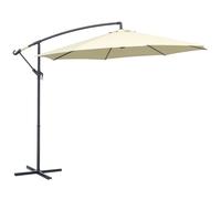 Outsunny Sombrilla de Jardín Ø300x250 cm Parasol Excéntrico Inclinable con Manivela Base Cruzada y Soporte de Metal 8 Varillas para Terraza Exterior Balcón Beige