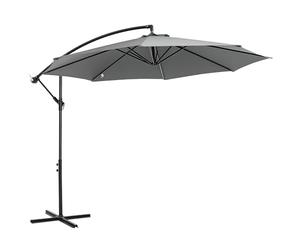 Outsunny Sombrilla de Jardín Ø300x250 cm Parasol Excéntrico Inclinable con Manivela Base Cruzada y Soporte de Acero Protección Solar para Terraza Exterior Gris