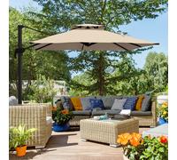 Outsunny Sombrilla de Jardín 300x300 cm Parasol de Aluminio con Manivela Giratorio 360° Techo Inclinable en 6 Posiciones y Base Cruzada Incluida Caqui