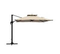 Outsunny Sombrilla de Jardín 300x300 cm Parasol de Aluminio con Manivela Poste Giratorio 360° Doble Techo Inclinable en 6 Posiciones y Base Cruzada Incluida Caqui