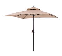 Outsunny Sombrilla de Jardín 3x3x3 m Parasol de Jardín de Metal con Doble Techo Impermeable y Manivela para Terraza Balcón Exterior Beige
