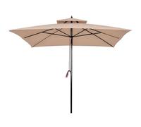 Outsunny Sombrilla de Jardín 3x3x3 m Parasol de Jardín de Metal con Doble Techo Impermeable y Manivela para Terraza Balcón Exterior Beige