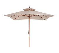 Outsunny Sombrilla de Jardín 3x3x3 m Parasol de Terraza de Bambú con Doble Techo Resistente al Agua Sistema de Polea para Balcón Terraza Exterior Beige