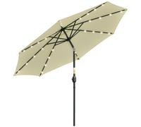 Outsunny Sombrilla de Jardín con 32 Luces LED Solares Ø265x233 cm Parasol Inclinable con Manivela y Poste de Acero para Terraza Patio Exterior Beige