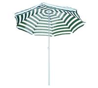 Outsunny Sombrilla de Playa Ø180 cm con Techo Inclinable y Poste de Metal Protección Solar para Jardín Terraza Exterior Rayas Verde y Blanco