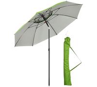 Outsunny Sombrilla de Playa Ø185x205 cm Parasol para Terraza con Techo Doble Ángulo Ajustable Protección UV30+ 8 Varillas de Acero y Bolsa de Transporte Verde