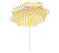 Outsunny Sombrilla de Playa con Flecos Ø180 cm, Sombrilla de Terraza Exterior con Altura Ajustable, Inclinación 30°, Anclaje Arena y Bolsa de Transporte, Amarillo y Blanco