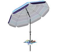 Outsunny Sombrilla de Playa con Mesa Plegable y Portavasos Ø198 cm, Sombrilla de Terraza Exterior con Altura Ajustable, Inclinación, Bolsa de Transporte y Gancho, UV30+, Multicolor