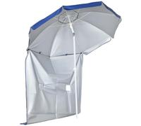 Outsunny Sombrilla de Playa con Panel Lateral Parasol Ø191x211 cm Azul | para Terraza, Manivela Manual, Techo Inclinable, 2 Bolsillos, 2 Ventanas, para Jardín Piscina