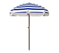 Outsunny Sombrilla de Playa Grande con Flecos Ø190 cm Sombrilla de Terraza Exterior con Protección UV40+ Antiviento Impermeable Mástil de Ø32 mm y Bolsa de Transporte Azul y Blanco