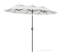 Outsunny Sombrilla Doble 2,95x1,52 m, Sombrilla Terraza Exterior con Inclinación 45°, Manivela Manual, Orificios de Ventilación, Impermeable, Parasol para Jardín, Terraza, Patio y Piscina, Crema