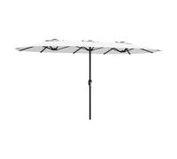 Outsunny sombrilla doble 4,6x2,6 m, sombrilla terraza exterior con manivela manual, protección uv50+, funda protectora, resistente al agua, parasol para jardín, terraza, patio, blanco