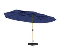 Outsunny Sombrilla Doble 4,7x2,8 m, Sombrilla Terraza Exterior con Base Incluida, Manivela Manual, Sacos de Arena y Funda, Anti-UV, Resistente al Agua, Parasol para Jardín, Terraza, Patio, Azul Oscuro