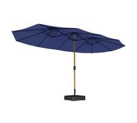 Outsunny sombrilla doble 4,7x2,8 m, sombrilla terraza exterior con base incluida, manivela manual, sacos de arena y funda, anti-uv, resistente al agua, parasol para jardín, terraza, patio, azul oscuro