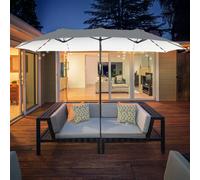 Outsunny Sombrilla Doble 4,5x2,7 m con 48 Luces LED Manivela Crema