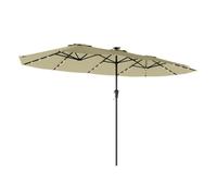 Outsunny sombrilla doble con 36 luces led solares, 4x2 m, sombrilla terraza exterior con manivela, upf50+, 12 varillas, resistente al agua, parasol para jardín, terraza, patio, beige