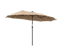 Outsunny Sombrilla Doble con 48 Luces LED, 4,5x2,7 m, Sombrilla Terraza Exterior con Manivela Manual, Resistente al Agua y Protección Solar, Parasol para Jardín, Terraza, Patio y Piscina, Caqui