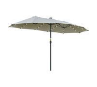 Outsunny Sombrilla Doble con 48 Luces LED, 4,5x2,65 m, Sombrilla Terraza Exterior con Manivela Manual, Resistente al Agua y Protección Solar, Parasol para Jardín, Terraza, Patio y Piscina, Gris Claro