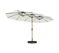 Outsunny sombrilla doble con 48 luces led, 4,6x2,6 m, sombrilla terraza exterior con base incluida, manivela, sacos arena, funda, anti-uv, resistente al agua, parasol para jardín, terraza, crema