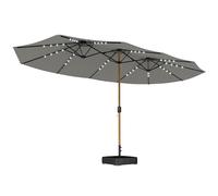 Outsunny Sombrilla Doble con 48 Luces LED, 4,6x2,6 m, Sombrilla Terraza Exterior con Base Incluida, Manivela, Sacos Arena, Funda, Anti-UV, Resistente al Agua, Parasol para Jardín, Terraza, Gris