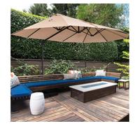 Outsunny sombrilla doble parasol grande inclinable para jardín con manivela abrir y cerrar fácilmente 12 varillas de metal ofrece una alta estabilidad beige y negro 270x445x260 cm